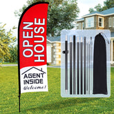 Buryeah front view of red open house flag showing bold visibility
