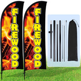 Buryeah front packaging showing two assembled firewood flags for fast advertising
