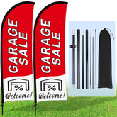 Buryeah front view of red feather flag set showing high visibility