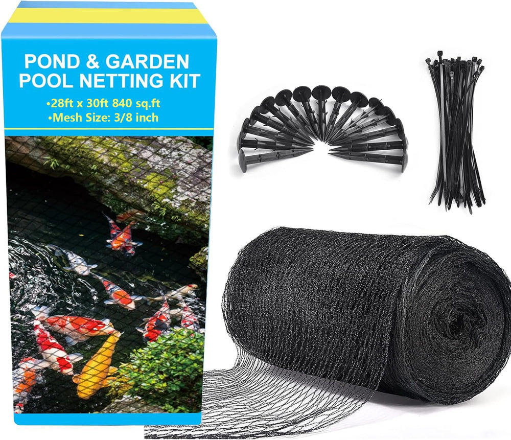 BUZIFU front packaging showing pond net kit and included accessories for easy setup