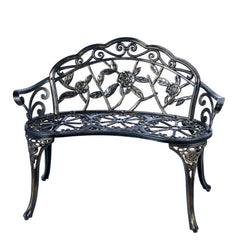 C/G patio casa front view of copper bench showing elegant two-seat benefit