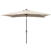 C-Hopetree front view taupe umbrella showing wide shade and style benefit