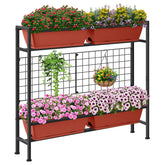 CADUKE front view of elevated planter showing organized planting zones and color