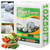 Cahomo front view of rolled white plant cover showing product size and label benefit