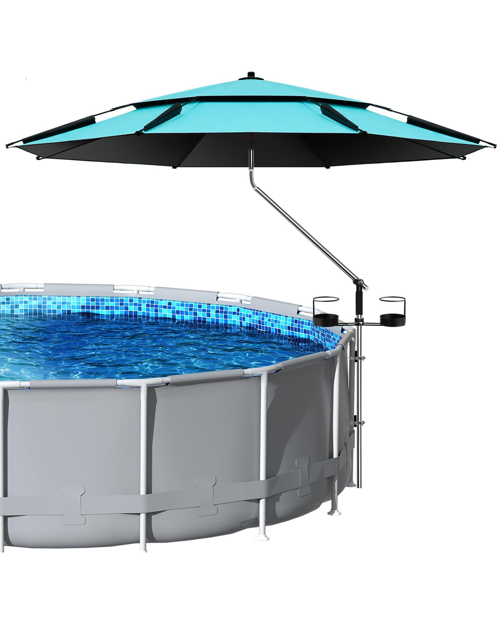 Calanofin umbrella front view showing canopy and shade benefit