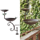 CaliDecor bird bath front view showing two basins and decorative bird attracting wildlife
