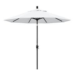 California Umbrella front view with black pole and white olefin canopy offering clean modern shade