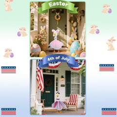 CAMDUCK goose dressed for 4th of July in yard showing patriotic display benefit