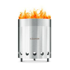 Campior front view with stand showing stable burn and easy setup