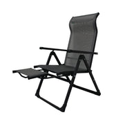 Caravan front view of chair showing full recline and sturdy frame benefit