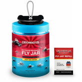 Catchmaster front packaging showing six blue hanging jars, clear protection benefit