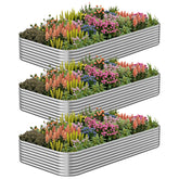 CATMANOR front view of three packaged galvanized raised beds, durable outdoor solution