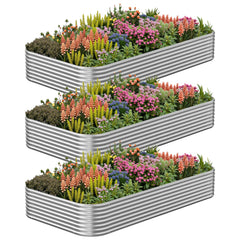 CATMANOR front view of three packaged galvanized raised beds, durable outdoor solution
