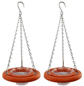 Cauff oriole feeder front view showing bright orange color and feeding stations, attracts orioles
