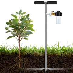 Caulimo front view spike showing polished stainless steel and hose connection for durable irrigation