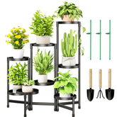 Cawukege front view of 8 tier plant stand showing sleek black finish and organized display