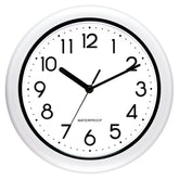 Caysie front view of 10-inch white wall clock showing clear numerals and modern look