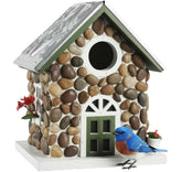 CEDAR ALPHA front view showing decorative pebble stone and bird entry, adds garden charm