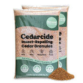 Cedarcide front view of two 8 lb bags showing product and natural benefits