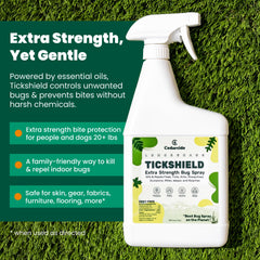 Cedarcide spray being applied to porch edge repelling ticks and mosquitoes