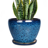 Ceramicfor front view of blue planter showing shape and balance benefit