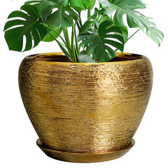 Ceramicfor front view gold planter showcasing elegant finish and shape benefit