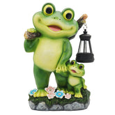 CFFOWNUG front view of frog statue showing LED lantern and friendly pose for curb appeal