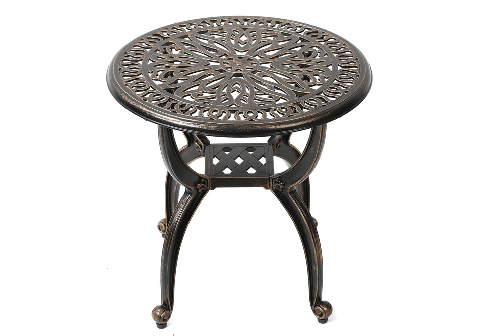 C/G patio casa front view showing stable copper-tone table and decorative appeal