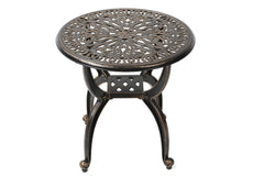C/G patio casa front view showing stable copper-tone table and decorative appeal