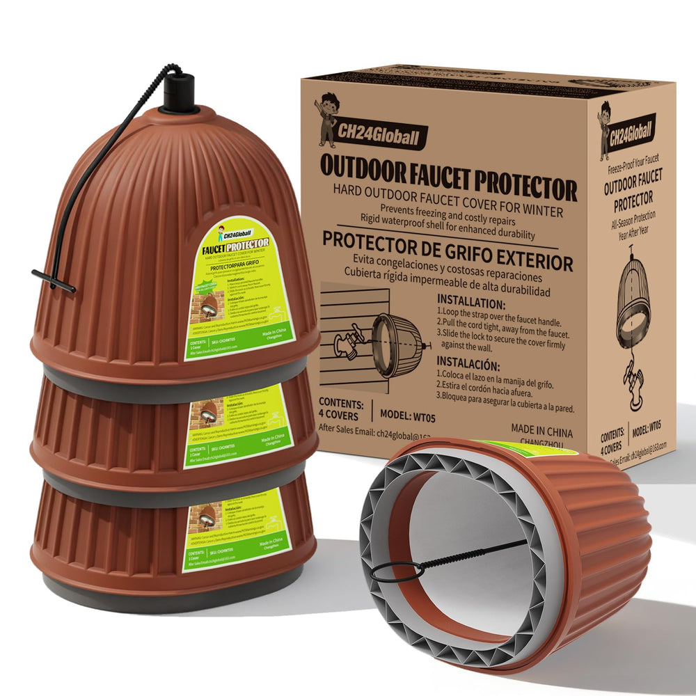 CH24Globall front view of 4-pack showing packaged spigot covers and quick installation benefit