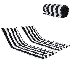 Chaise Lounge Cushion front view showing black white striped cover and neat quilting for aesthetic appeal