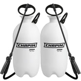 CHAPIN front view of 2-gallon sprayer 2-pack showing compact design and labeling, quick setup benefit