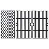 Charbrofire front view of three matte-enamel cast iron grates showing durability