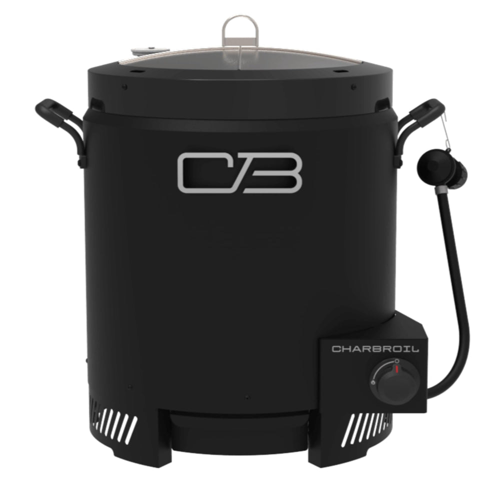 Charbroil Big Easy front view showing compact propane cooker and sturdy base