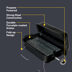 Charbroil folded grill with legs locked for safe transport