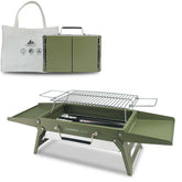 Charmline folded green grill front view showing compact travel size and convenience