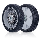 CheeMuii front view of two replacement rear wheels showing fit and finish benefits