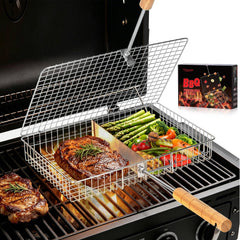 Chenovate front view grill basket shows sturdy build and benefit of secure grilling
