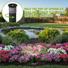 Chicmount sprinkler spraying lawn demonstrating even coverage and water savings