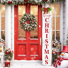 Chitidr front view of 42-inch rustic Merry Christmas sign adds welcoming curb appeal