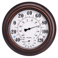 CHIVENIDO front view bronze thermometer and hygrometer showing clear dual-scale dial for easy reading
