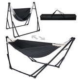 Chloraeon hammock chair front view showing compact stand and comfortable seat