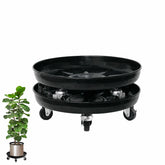 Choclaif front view of three black plant caddies showing durable design and easy mobility