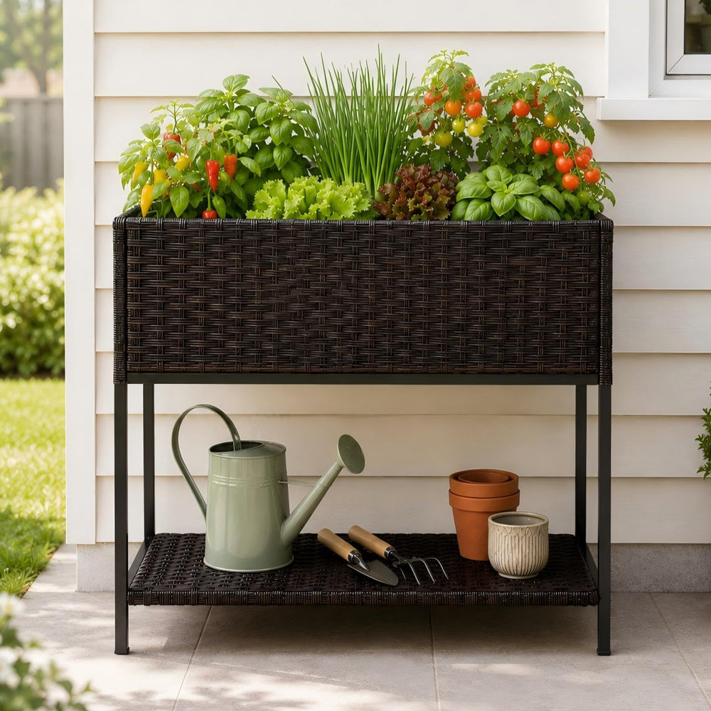 Chonsun front view of raised planter showing compact footprint and style benefit