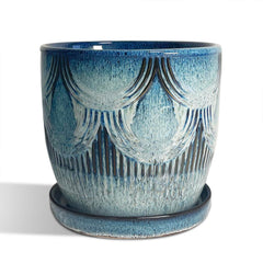 Chralji GIFTWARE front view of blue ceramic pot shows elegant finish and stable base