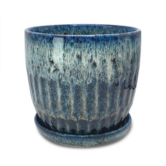 Chralji GIFTWARE front view of reactive glaze blue planter, stylish display