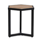 Christopher Knight Home front view showing black metal and acacia top, durable outdoor surface