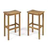 Christopher Knight Home front view of two natural stained acacia barstools showing balanced seating and style