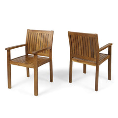 Christopher Knight Home front view of two teak finish dining chairs showing elegant silhouette and stable support