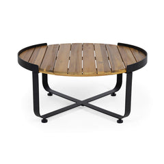 Christopher Knight Home front view showing square teak-finish top and black frame, durable centerpiece